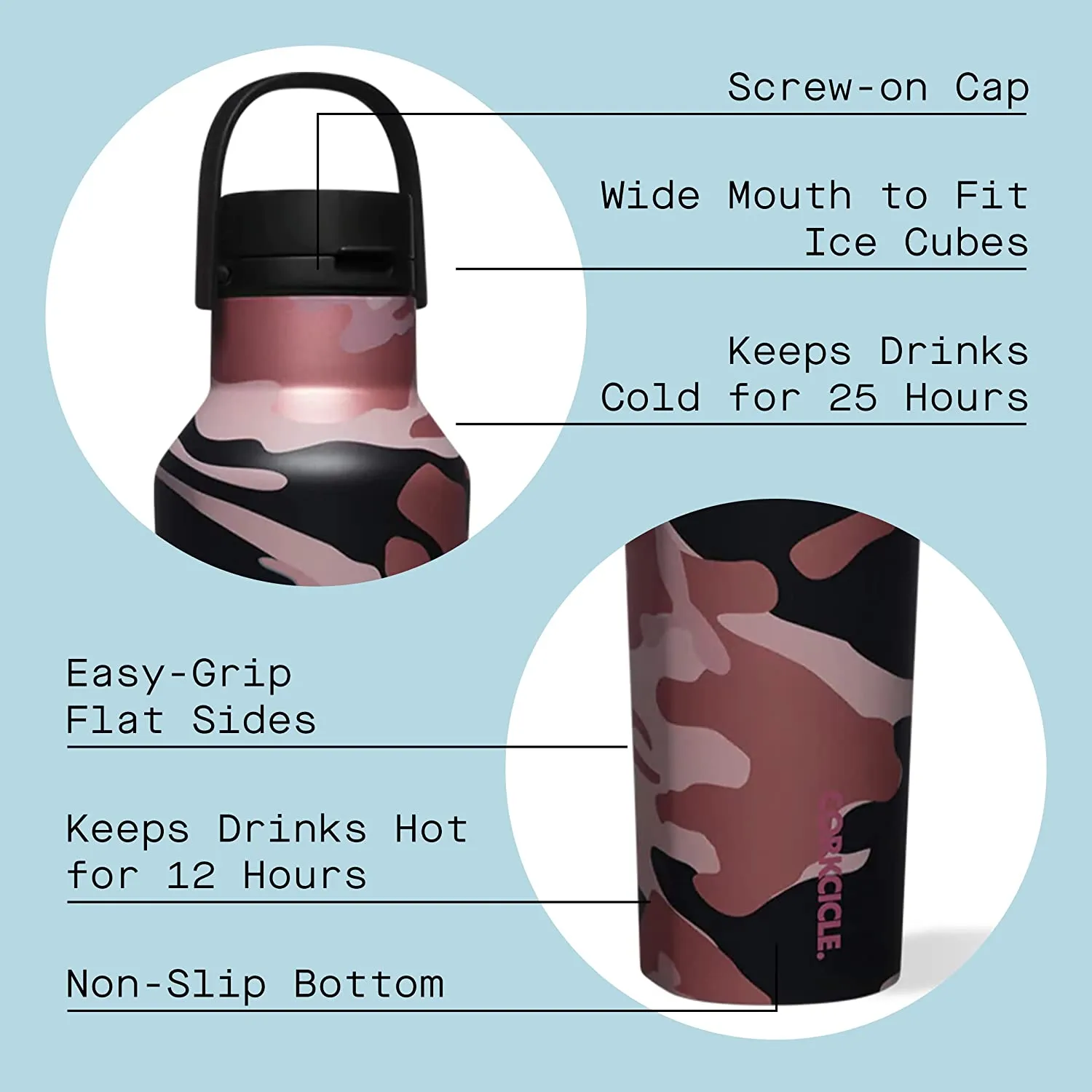Corkcicle Canteen Sport Collection - Water Bottle & Thermos - Triple Insulated Shatterproof Stainless Steel