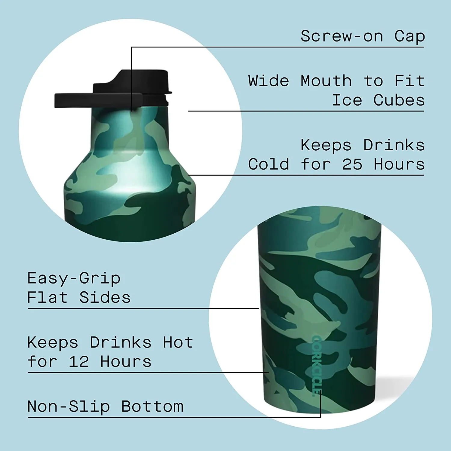 Corkcicle Canteen Sport Collection - Water Bottle & Thermos - Triple Insulated Shatterproof Stainless Steel