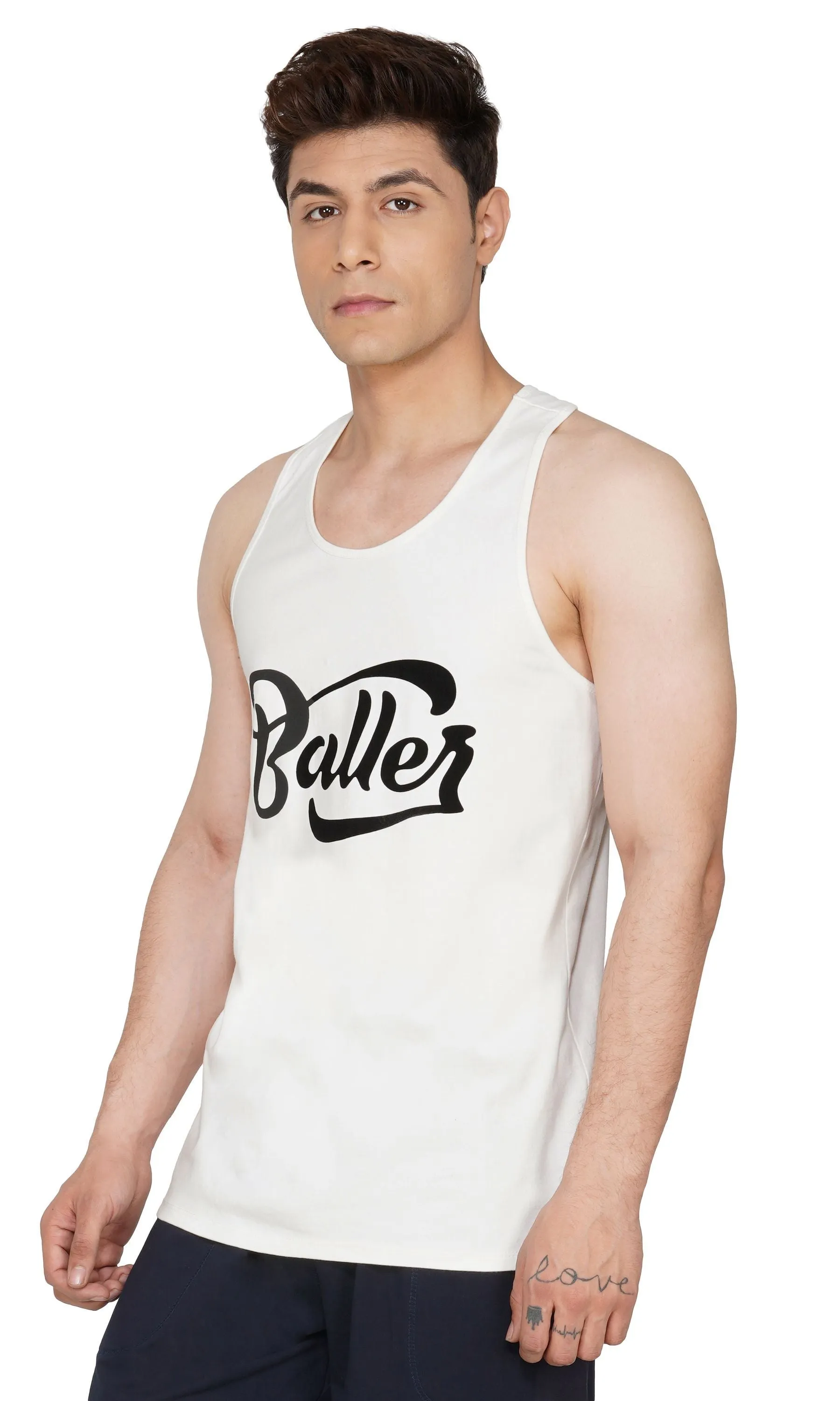 SLAY. Men's White Gym Vest BALLER Edition Printed