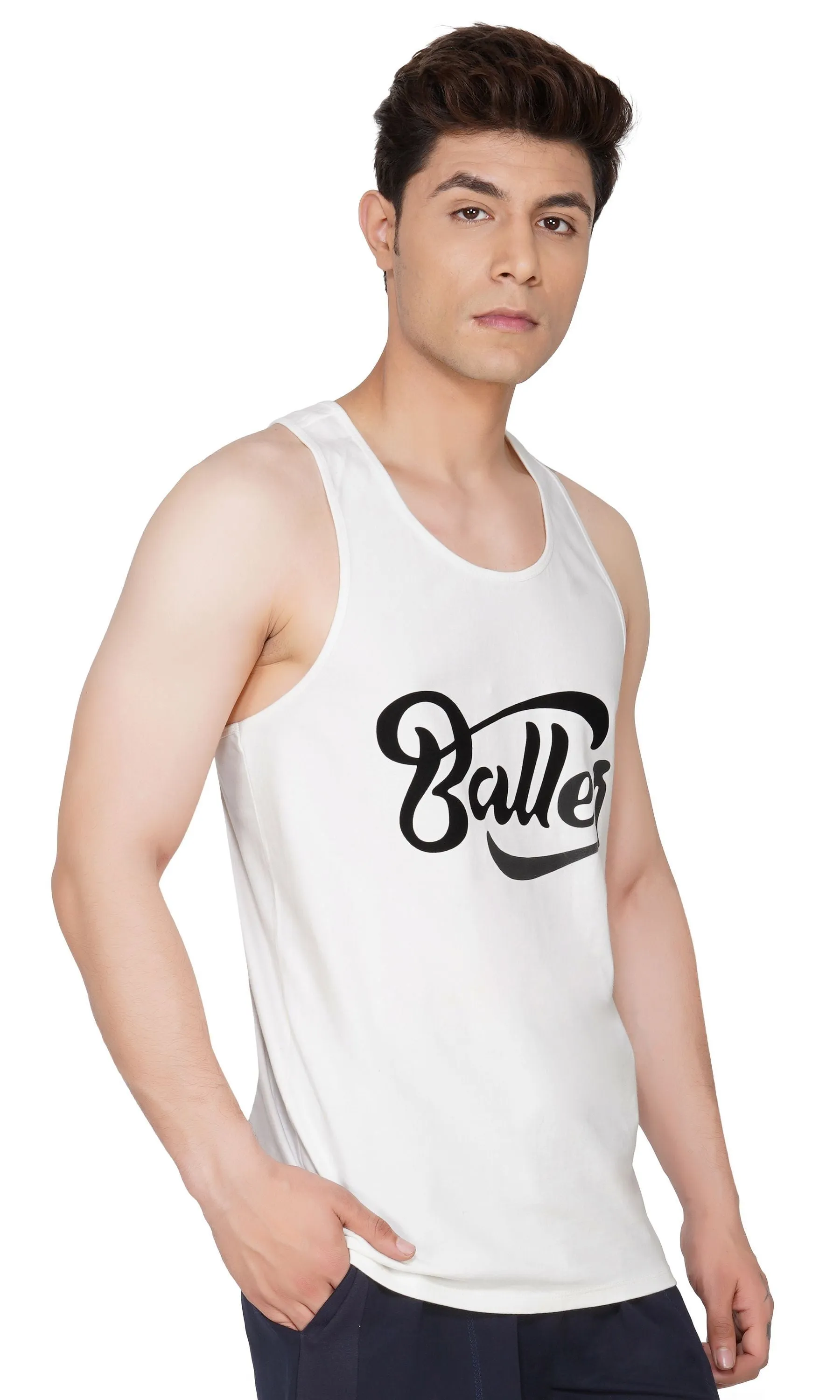 SLAY. Men's White Gym Vest BALLER Edition Printed